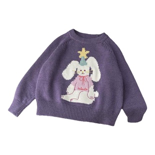 女童卡通兔子毛衣2025秋冬季新款韩版洋气儿童百搭加厚针织衫上衣
