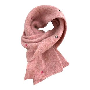 含羊毛可爱粉色围巾女冬季天2025新款高级感保暖加厚针织围脖韩系