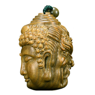 阿根廷绿檀木雕工艺品手工雕刻佛魔一念之间手把件佛头吊坠手玩件