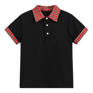 悟空有货夏季假两件格子拼接衬衫领短袖T恤女修身短款百搭POLO衫