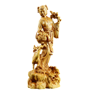 黄杨木雕木质摆件家居雕刻饰品祝寿工艺礼品文玩美女人物麻姑献寿