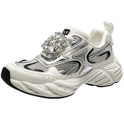 MIO米奥老爹鞋2025秋季新款闪钻银色轮胎鞋厚底复古风增高运动鞋