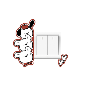 可爱小狗半开开关装饰小摆件加厚亚克力3d立体墙贴家用插座保护套