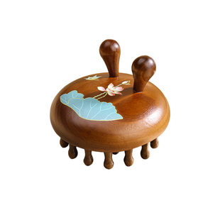 高端檀木圆盘指环按摩梳头部头皮经络梳神器养发梳子女士家用通用