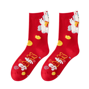 马年本命年红袜子男女中筒袜后跟2026属马棉袜新年礼物礼盒装长袜