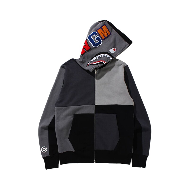 bape男装秋冬鲨鱼wgm色块拼接