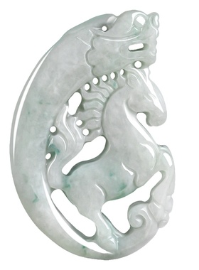 缅甸糯种翡翠镂空龙马精神吊坠