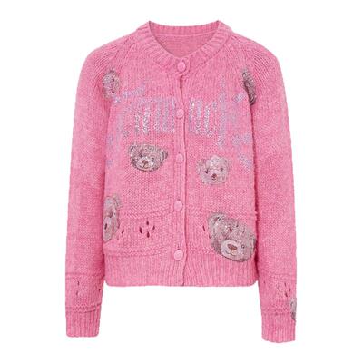 TCH2025冬季新款时尚烫钻可爱小熊粉色百搭针织开衫女T75D43E1099