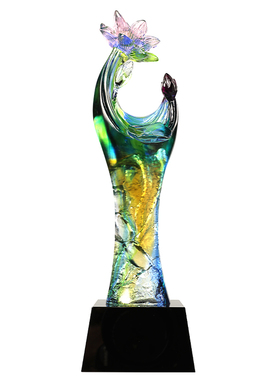 古东东古法琉璃莲花奖杯刻字定制