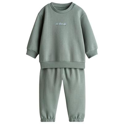 HM童装男婴套装2件式2025秋季圆领印花卫衣外出运动长裤1262197