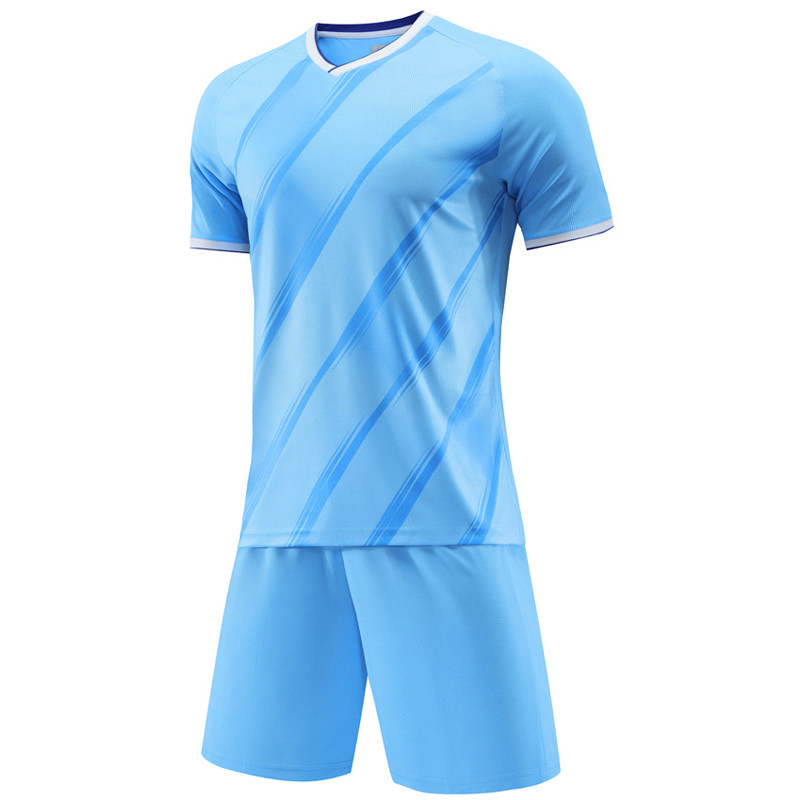 成人儿童学生短袖足球服套装比赛训练队服定制印刷字号6325天蓝