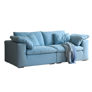 POZON朴琢Cloud云沙发牛仔布蓝色棉麻亚麻直排布艺客厅中古侘寂风