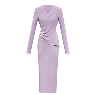 【新品9折】气质名媛针织连衣裙2026年春季女修身显瘦V领包臀裙