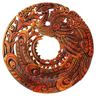 新中式墙壁挂件玄关墙面装饰家居餐厅背景墙创意墙饰凤凰木雕挂饰