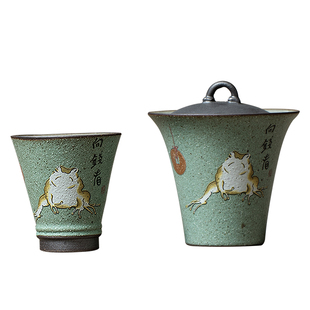 碌心 马蹄两才盖碗向钱看中式复古粗陶福功夫茶器个人饮一碗一杯