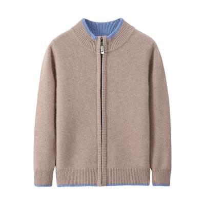 儿童加厚拼色100%纯山羊绒开衫