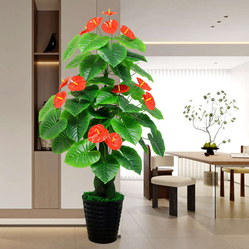 假花仿真花摆设客厅电视柜装饰摆件红掌绿植鸿运当头落地植物造景
