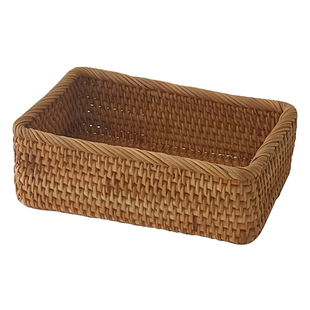 复古藤编长方形收纳筐编织收纳盒桌面化妆品整理盒茶几杂物置物篮