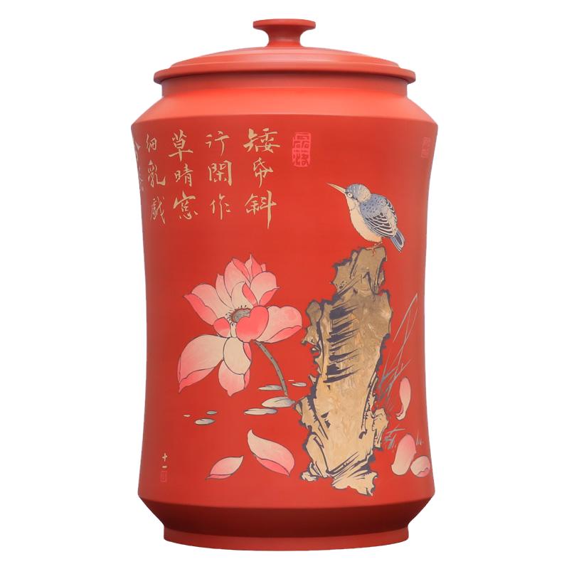 22饼缸 散茶5斤 建水陶手工茶叶罐密封罐 红泥复烧大号茶缸 L27