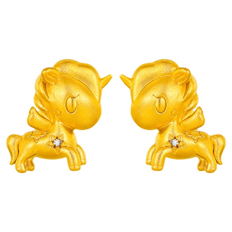 金至尊IP联名款tokidoki黄金耳钉Stellina独角兽镶钻足金耳饰送礼