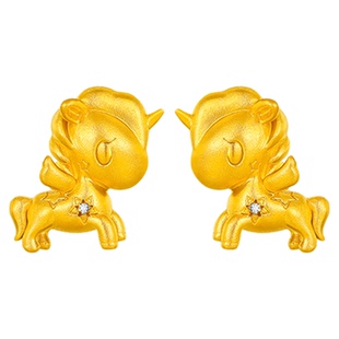 金至尊IP联名款tokidoki黄金耳钉Stellina独角兽镶钻足金耳饰送礼