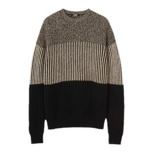 GOBI戈壁秋冬宽松撞色拼接圆领长袖羊绒衫男士毛衣针织上衣MK203