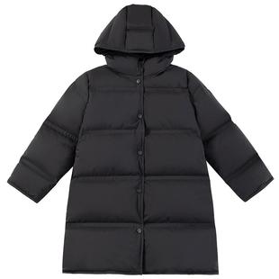 哈齿童装冬季儿童连帽羽绒外套黑色加厚保暖中长款羽绒服男童女童