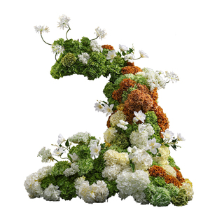 鲲屿 现代S型孔雀仿真花墙瀑布 旋转楼梯大堂圆桌花酒店会所软装