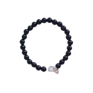 天然黑曜石转珠运黑水晶简约s925纯银手链手串女不掉色闺蜜礼物