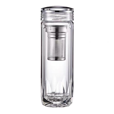 高档双层玻璃杯钻石水晶杯加厚防烫茶水分离泡茶杯商务礼品杯刻字