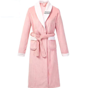 2025睡袍女秋冬男中长款睡裙珊瑚绒加绒保暖睡衣法兰绒浴巾浴袍