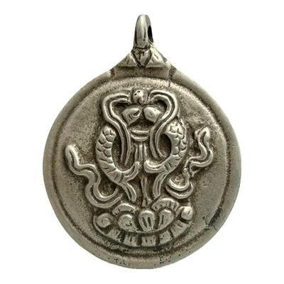 古法藏银九宫八卦牌腰牌挂件吊坠仿老做旧九宫铜牌錾刻双鱼纹挂饰