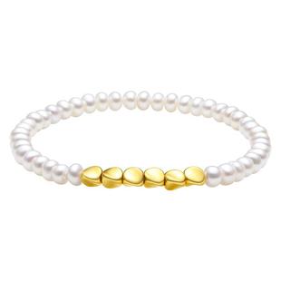 周大生足金珍珠手链淡水珠女硬金手串弹力绳手饰送女友新年礼物