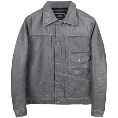 灰蓝茶芯做旧牛皮506一兜牛仔款