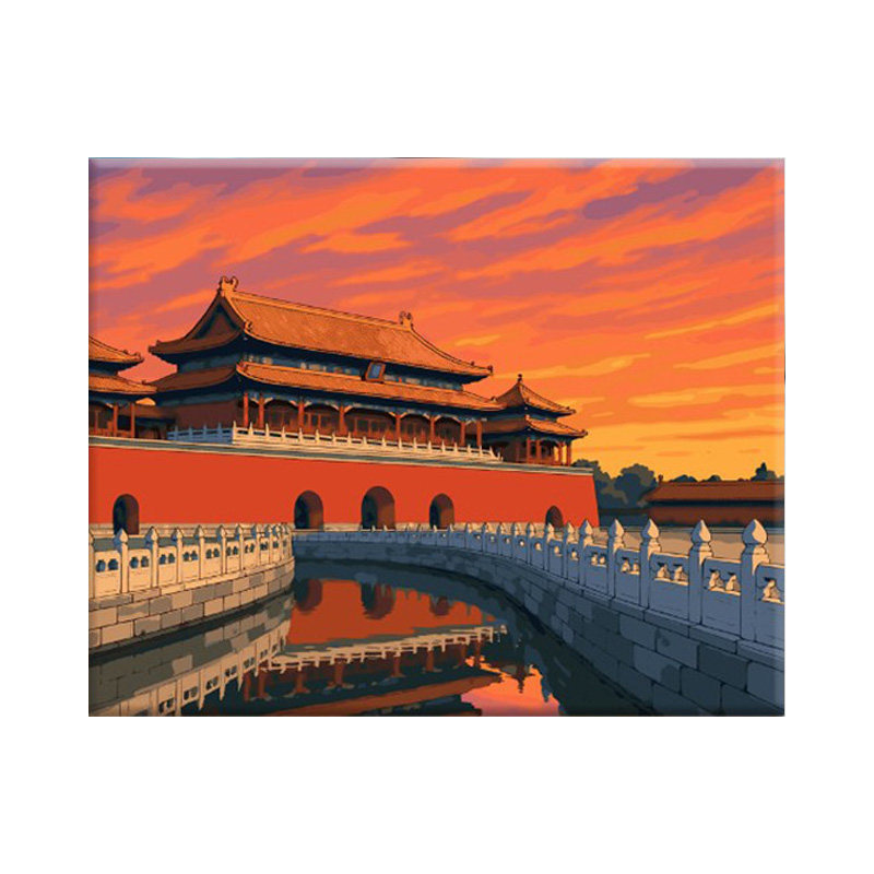 中国风光数字油画diy填涂色手工绘山川河流美景治愈系建筑装饰画