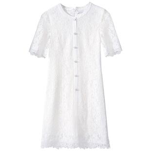 Lavinia蕾丝新中式连衣裙2025新款春装优雅气质白色短袖圆领裙子