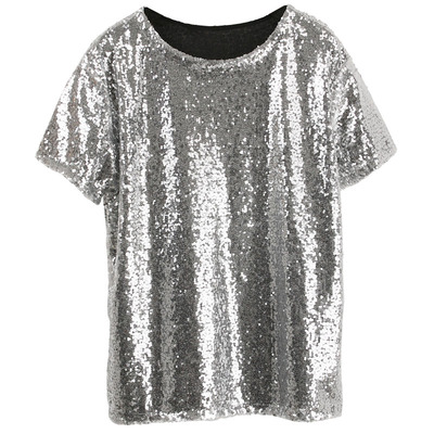 亮片短袖街头常规涤纶女