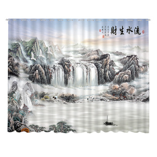 2026新中式窗帘禅意茶室客厅中国风古典水墨山水画透光不透人纱帘