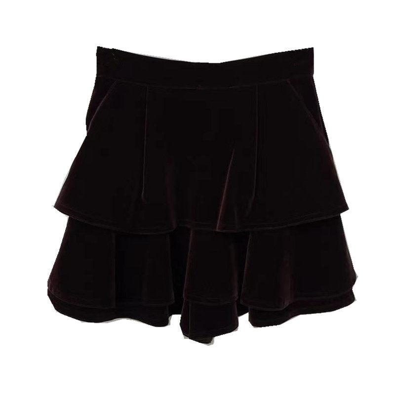超高腰黑色金丝绒半身裙裤女秋冬大码显瘦小个蛋糕裙遮胯蓬蓬短裙