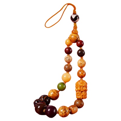 庙街文创黄财神菩提挂件多宝串珠手机链包挂新中式复古男女饰品