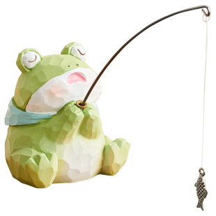 创意青蛙小猫咪钓鱼摆件生态鱼缸造景装饰品龟缸可爱治愈系微景观