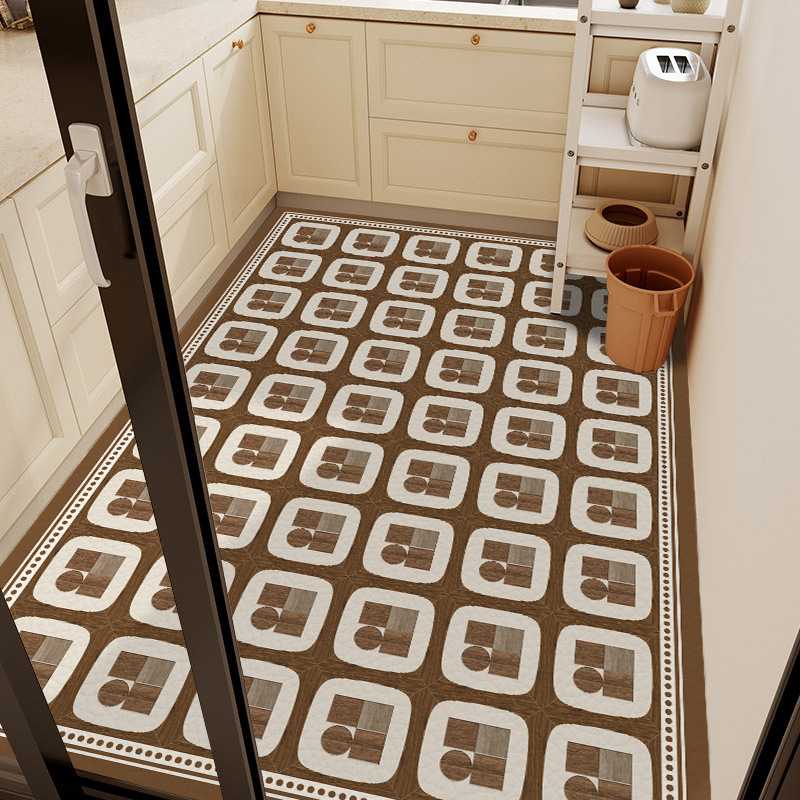 厨房满铺专用地垫pvc普通皮革防滑防油中古风木纹大面积全铺脚垫