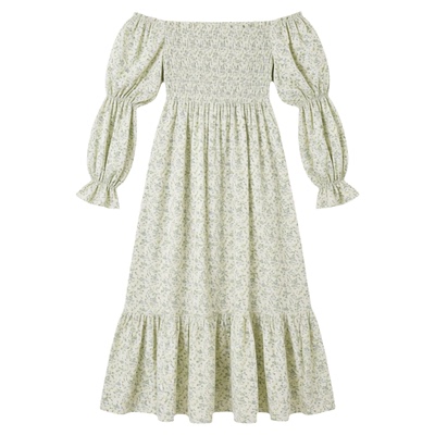 Off shoulder casual flared sleeve dress露肩休闲喇叭袖连衣裙