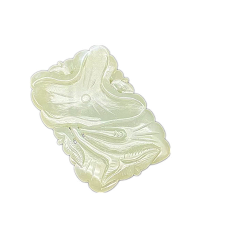 和田玉荷叶吊坠挂件青白玉莲叶
