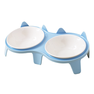 猫碗陶瓷 猫食盆猫碗猫粮宠物碗双碗300mlx2护颈不黑下巴