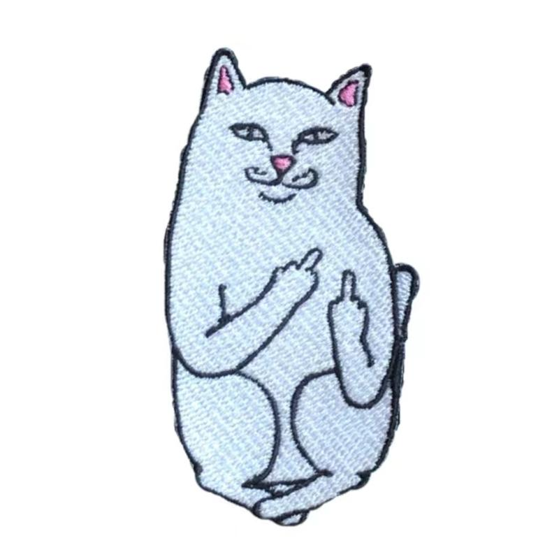 潮流竖中指贱猫全刺绣 T恤衬衫衣服补丁贴布布贴
