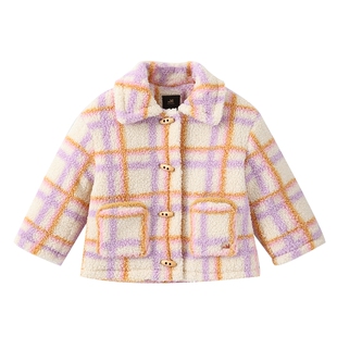 moimoln小云朵童装冬季女童冬装加厚外套女宝宝条纹毛绒大衣