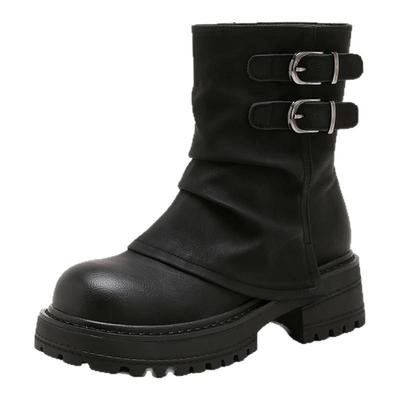 千百度英伦风马丁靴女款冬季2025新款裤管短靴厚底美拉德堆堆靴女