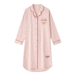 泰迪熊联名睡裙长款女秋冬长袖纯棉睡衣可爱粉色爱心2025新款女士