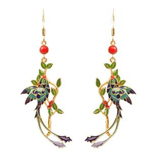 S925纯银古风有凤来仪仿南红耳环女复古国潮气质旗袍汉服古装耳饰